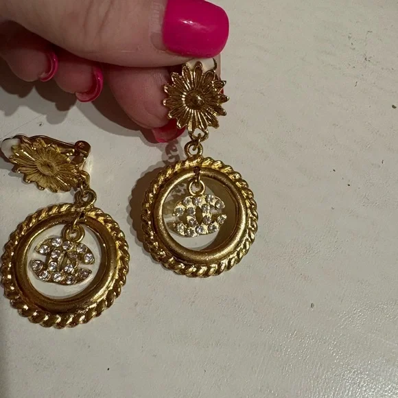 Chanel Gold-Tone Crystal Drop Clip-On Earrings - Picture 3 of 7